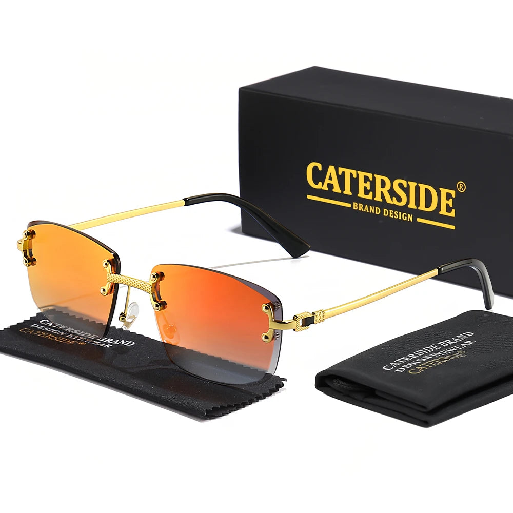 CATERSIDE Punk Rectangle Sunglasses Men Women Luxury Designer Rimless Gradient Lens Metal Sun Glasses For Men Sports 2024 UV400