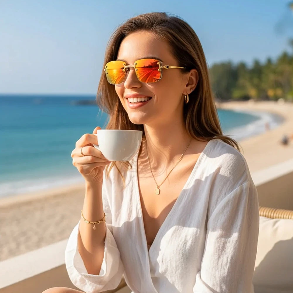 CATERSIDE Punk Rectangle Sunglasses Men Women Luxury Designer Rimless Gradient Lens Metal Sun Glasses For Men Sports 2024 UV400